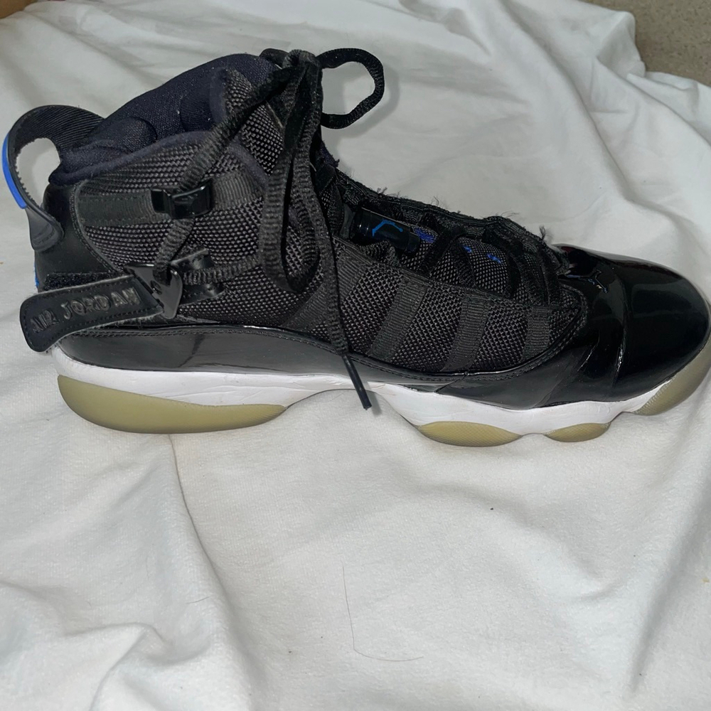 Men's Jordan 6 Rings 'Space Jam' Black Blue Shoes Size 8 Patent Leather - Picture 4 of 11